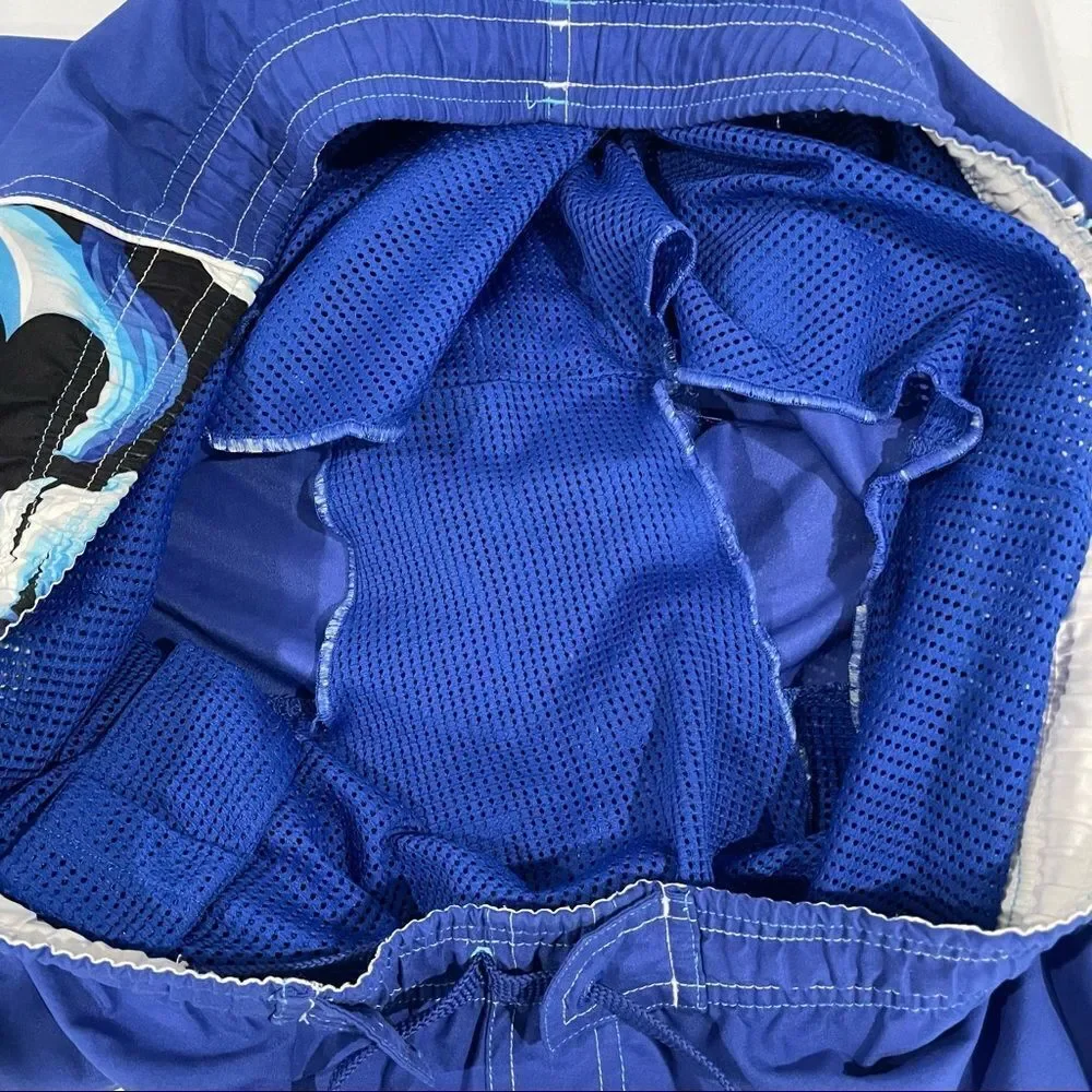 Speedo Solid Royal Blue and White Hawaiian Floral Swim Trucks drawstring size L
